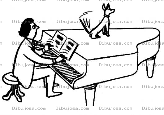 Dibujo para colorear Colorear Pianista Tocando El Piano Frente A Un Chiguagua Conteno Para Pintar