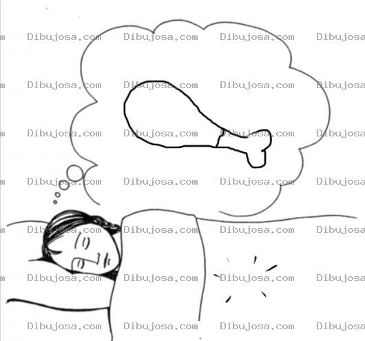 Dibujo para colorear Dormir Con Hambre Dibujo De Una Nina Hambrienta Sonando Con Una Pierna De Pollo Para Pintar Y Colorear Mujer Durmiendo Con Hambre