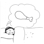 Dibujo para colorear Dormir Con Hambre Dibujo De Una Nina Hambrienta Sonando Con Una Pierna De Pollo Para Pintar Y Colorear Mujer Durmiendo Con Hambre