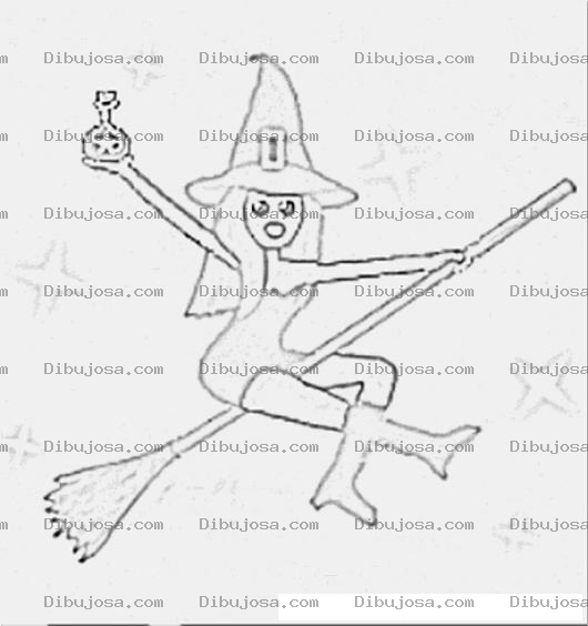 Dibujo para colorear Colorear Brujita Volando En Escoba