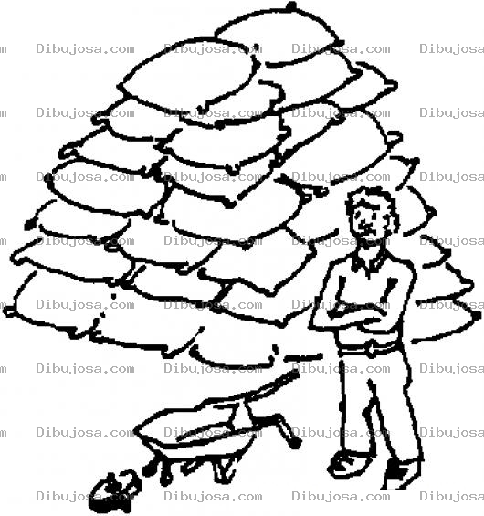 Dibujo para colorear Dibujo De Granjero Con Costales De Granos Y Fertilizantes Amontonados Y Su Carreta Quebrada Para Pintar Y Colorear