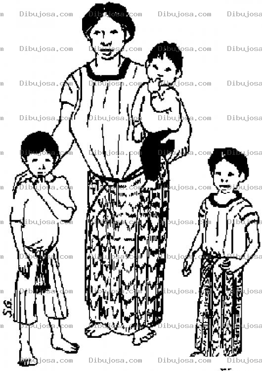 Dibujo para colorear Madre Guatemalteca Dibujo De Una Mama Indigena Con Sus Hijos Para Pintar Y Colorear Mujer Con Corte De Guatemala Con Tres Hijos Mama Chapina