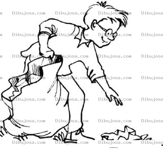 Dibujo para colorear Hombre Recogiendo Basura En Una Bolsa Canguro Para Pintar Y Colorear Dibujo De Un Recolector De Basura