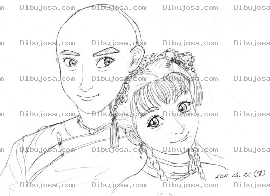 Dibujo para colorear Dibujo De Chinita Enamorada Con Su Novio Pelon Para Pintar Y Colorear