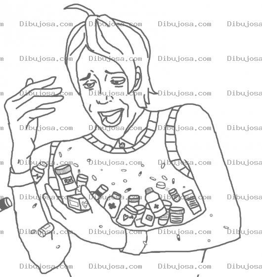 Dibujo para colorear Farmacodependiente Dibujo De Dorgadicto Hipocondriaco Con Muchos Medicamentos Para Pintar Y Colorear Varios Frascos De Medicinas