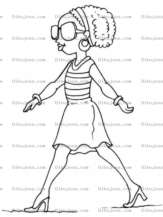 Dibujo para colorear Negrita Coqueta En Minifalda Y Con Gafas De Sol Para Pintar Y Colorear Morena Coscolina Que Te Haces Colocha