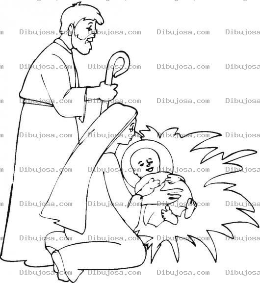 Dibujo para colorear Colorear a Jesus de Bebe con Jose y Maria
