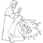 Dibujo para colorear Colorear a Jesus de Bebe con Jose y Maria