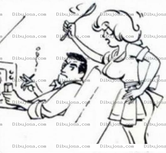 Dibujo para colorear Dibujo De Mujer Alegando Y Reclamandole Al Marido Que No Deja De Ver La Television Para Pintar Y Colorear