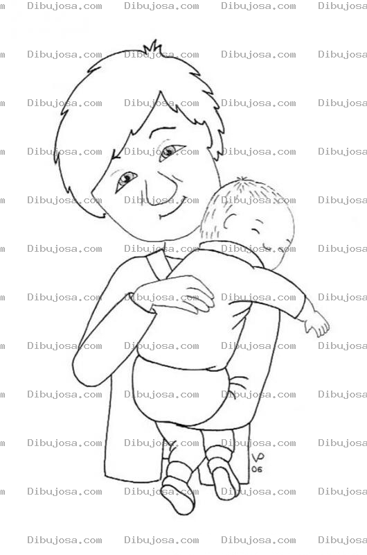 Dibujo para colorear Colorear a un Papa cargando a su bebe
