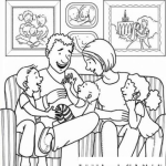 Dibujo para colorear Dibujo De Una Familia Feliz Dibujo De Papa Y Mama Pasando Tiempo De Calidad Y Compartiendo Con Sus Hijos En La Sala De Su Casa Para Pintar Y Colorear