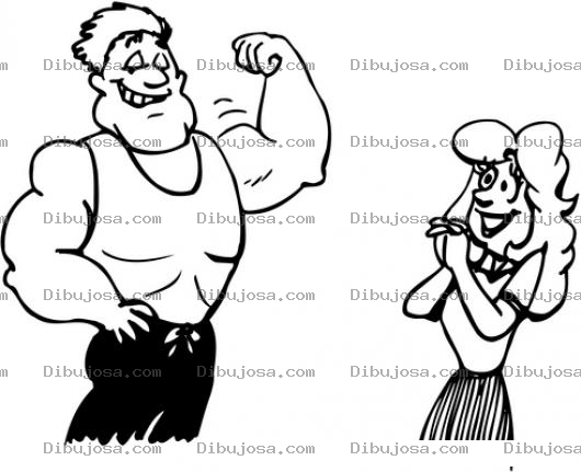 Dibujo para colorear Dibujo De Hombre Musculoso Impresionando A Una Mujer Para Pintar Y Colorear