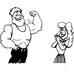 Dibujo para colorear Dibujo De Hombre Musculoso Impresionando A Una Mujer Para Pintar Y Colorear