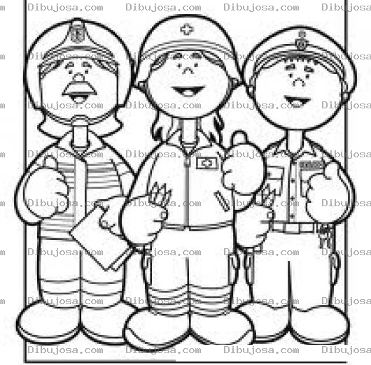 Dibujo para colorear Servidores Publicos Dibujo De Bombero Paramedico Y Policia Para Colorear Y Pintar