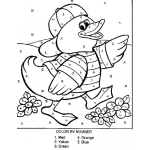 Dibujo para colorear Colorear Por Numeros En Ingles Dibujo De Un Pato Con Gorra 1rojo 2amarillo 3verde 5naranja 5azul Y 6morado