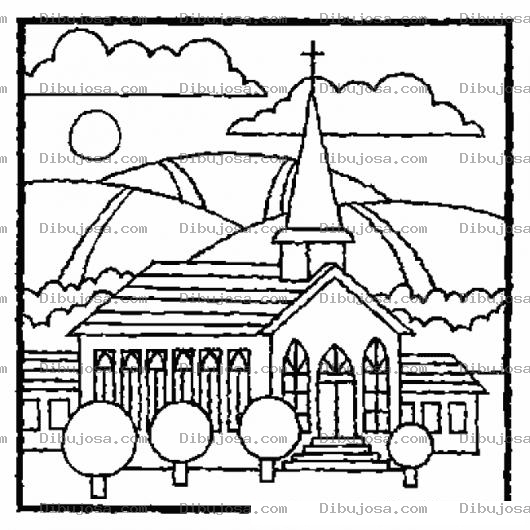 Dibujo para colorear Dibujo De Una Iglesia Catolica En Las Montanas Para Pintar Y Colorear