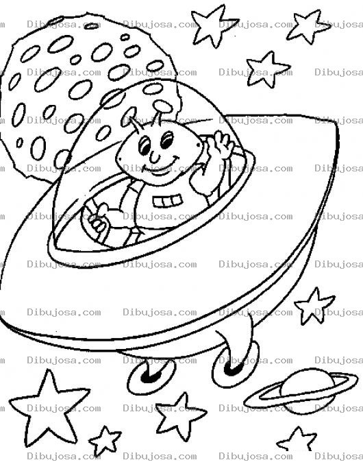 Dibujo para colorear Dibujo De Marciano En Su Platillo Volador Para Pintar Y Colorear Extraterrestre Volando En Un Ovni Objeto Volador No Identificado