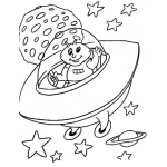Dibujo para colorear Dibujo De Marciano En Su Platillo Volador Para Pintar Y Colorear Extraterrestre Volando En Un Ovni Objeto Volador No Identificado