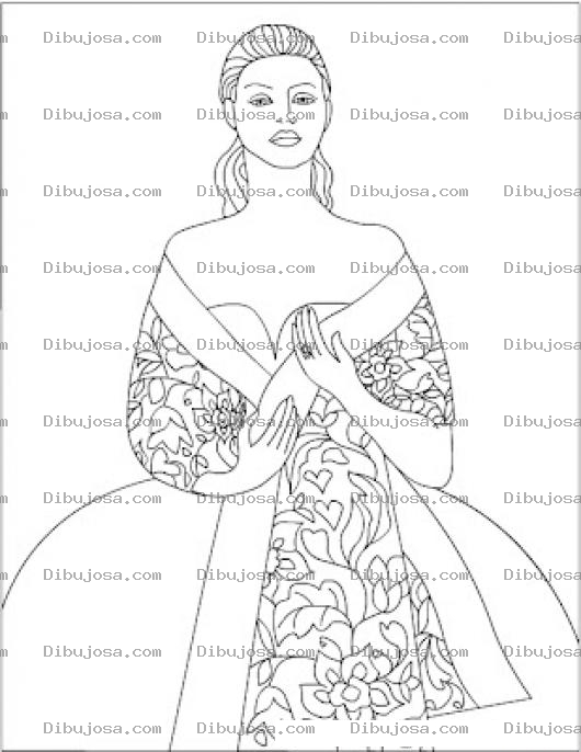 Dibujo para colorear Dibujo De Princesa Con Vestido Floreado Elegante Para Pintar Y Colorear