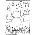 Dibujo para colorear Lalunaylasestrellas Dibujo De Gato En El Bosque Contemplando La Luna Y Las Estrellas En Una Noche Preciosa Para Pintar Y Colorear Gatito Nocturno