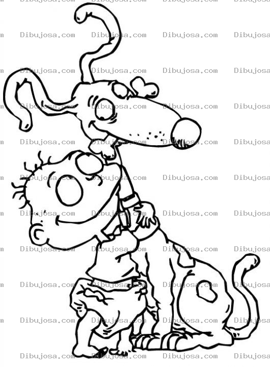 Dibujo para colorear Dibujo De Carlitos De Los Rugrats Con Su Perro Para Pintar Y Colorear