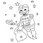 Dibujo para colorear Dibujo De Robot Volador Recogiendo Estrellas En El Cielo Para Pintar Y Colorear