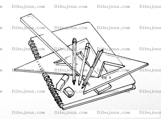 Dibujo para colorear UtilesEscolares Dibujo De Un Cuaderno de Espiral Con Reglas Escuadras Borradores Y Lapices Para Pintar Y Colorear