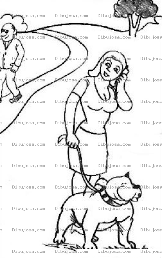 Dibujo para colorear Dibujo De Mujer Paseando A Un Perro Para Pintar Y Colorear