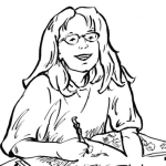 Dibujo para colorear Cibujo De Una Mujer Estudiante De Dibujo Haciendo Garabatos En Su Cuaderno Para Pintar Y Colorear