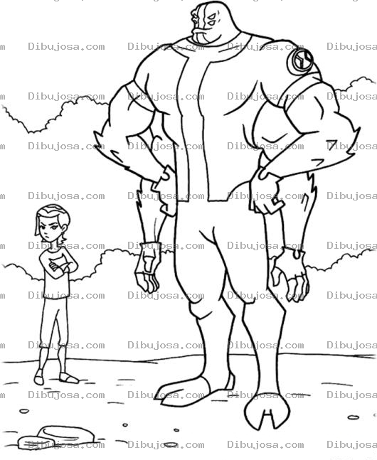 Dibujo para colorear Ben10 Con Moustruo De 4 Brazos Para Colorear