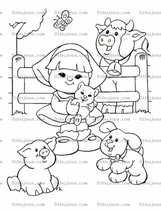 Dibujo para colorear Colorear Nina Con Animalitos De Granja