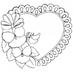 Dibujo para colorear Tarjeta De Corazon Con Encaje Y Flores Para Imprimir Recortar Y Colorear