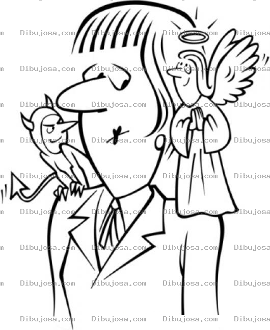 Dibujo para colorear Dibujo De Hombre Indeciso Con Un Diablito Y Un Angelito Para Pintar Y Colorear