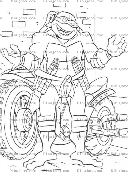 Dibujo para colorear Colorear tortuga ninja en moto