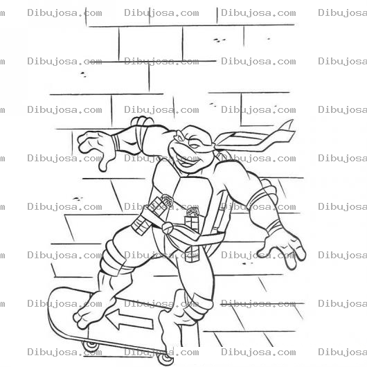 Dibujo para colorear Colorear tortuga ninja en patineta