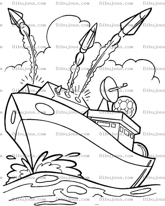 Dibujo para colorear Dibujo De Barco Militar Disparando Misiles Para Pintar Y Colorear