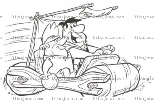 Dibujo para colorear Colorear a Pedro Picapiedra y Pablo Marmol en un vehiculo