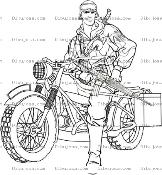 Dibujo para colorear Dibujo De Soldado En Moto Para Pintar Y Colorear