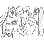 Dibujo para colorear Closetdemujer Dibujo De Una Mujer Probandose Vestidos En Su Closet Para Pintar Y Colorear Mujer Indecisa Sobre Que Ropa Ponerse Con Vrios Zapatos En Su Armario