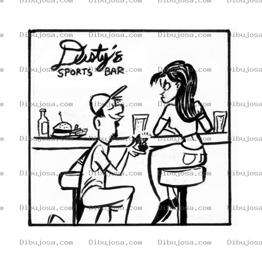 Dibujo para colorear Declaracion Imprudente Dibujo De Un Hombre Insensato Dando Un Anillo De Compromiso A Una Mujer En Un Bar Para Pintar Y Colorear Un Anticipado Y Rotundo No Gracias