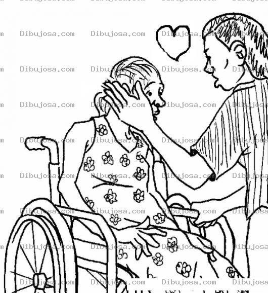 Dibujo para colorear Mujer En Silla De Ruedas Dibujo De Esposo Carinoso Acariciando A Su Esposa Minusvalida Para Pintar Y Colorear