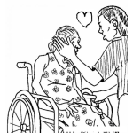 Dibujo para colorear Mujer En Silla De Ruedas Dibujo De Esposo Carinoso Acariciando A Su Esposa Minusvalida Para Pintar Y Colorear