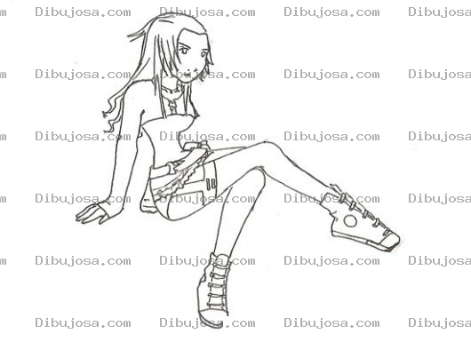 Dibujo para colorear Dibujo De Una Chica Sentada Con La Pierna Cruzada Para Pintar Y Colorear Muchacha Adolecente Bonita Con Chapulines Altos
