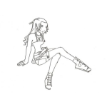 Dibujo para colorear Dibujo De Una Chica Sentada Con La Pierna Cruzada Para Pintar Y Colorear Muchacha Adolecente Bonita Con Chapulines Altos
