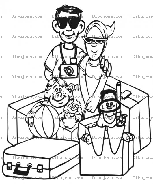 Dibujo para colorear Familia De Viaje Para Pintar Y Colorear Dibujo De Una Familia Con Maletas Paseando Por El Mundo