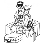 Dibujo para colorear Familia De Viaje Para Pintar Y Colorear Dibujo De Una Familia Con Maletas Paseando Por El Mundo