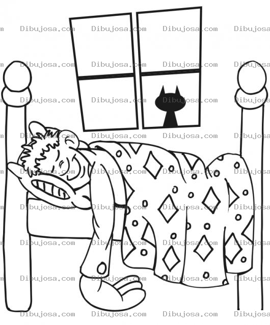 Dibujo para colorear Gatonegro Dibujo De Un Gatito Negro En La Ventana De Un Hombre Durmiendo Para Pintar Y Colorear Gato Husmeador