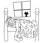 Dibujo para colorear Gatonegro Dibujo De Un Gatito Negro En La Ventana De Un Hombre Durmiendo Para Pintar Y Colorear Gato Husmeador