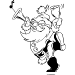 Dibujo para colorear Colorear A Santa Claus Tocando Su Trompeta Y Sonando Su Campanita Anunciando Que Ya Llego La Navidad