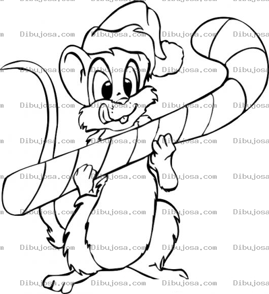Dibujo para colorear Raton Navideno Dibujo De Rata Con Baston De Navidad Para Pintar Y Colorear